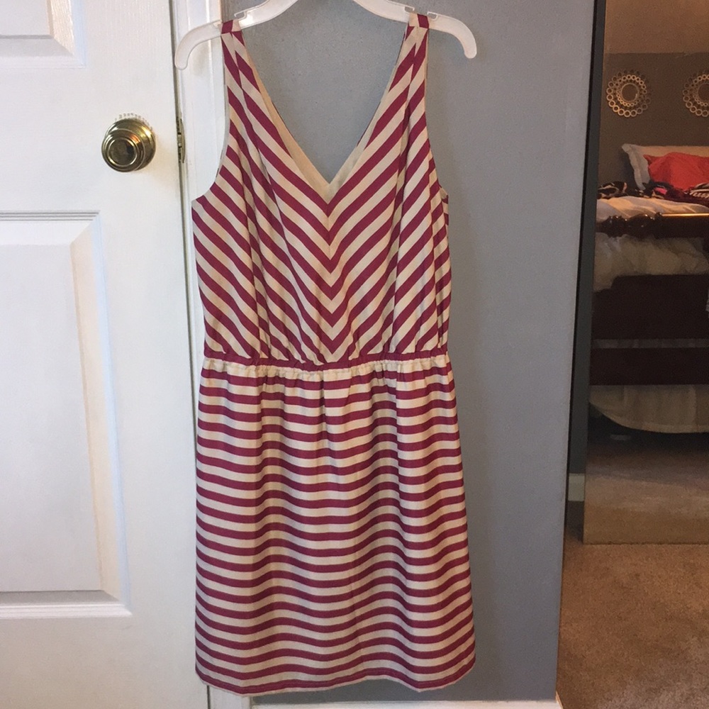 Loft maroon and cream strip dress
